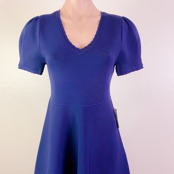 RACHEL PARCELL Navy Puffy Scallop Sweater Dress S - Picture 2 of 12